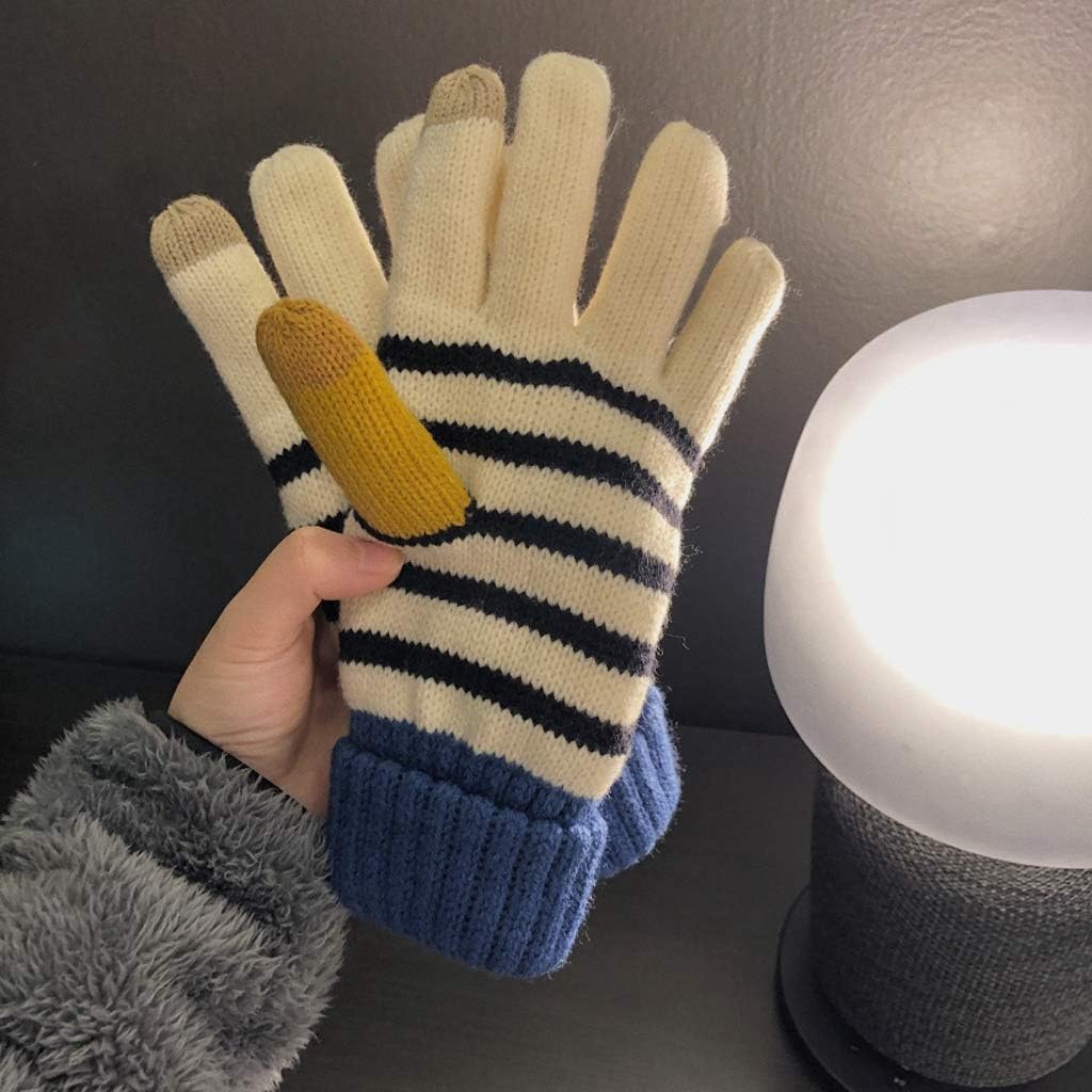 Gloves Female Winter Plus Velvet Thickening Cycling Lamb Wool Cute Woolen Color Matching Touch Screen Net Red to Keep Warm and Cold Students