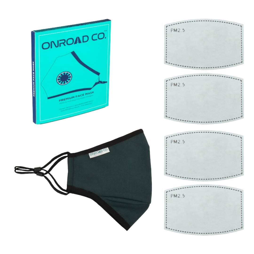 Onroad Co. Reusable and Washable with PM 2.5 Replaceable Filters with 4 Replaceable Filters N95 Anti Pollution Masks - Ideal for 60-90 kgs Body Weight , KN95 Certified ( Green, Large ) (B08XW4YH17) Amazon Price History, Amazon Price Tracker