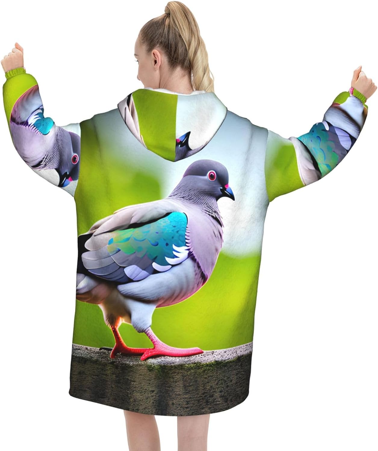 Cartoon Pigeon 3 Print﻿ ﻿winter Cozy Blanket Hoodie Wearable With Sleevesfor Christmas New Year Loungewear