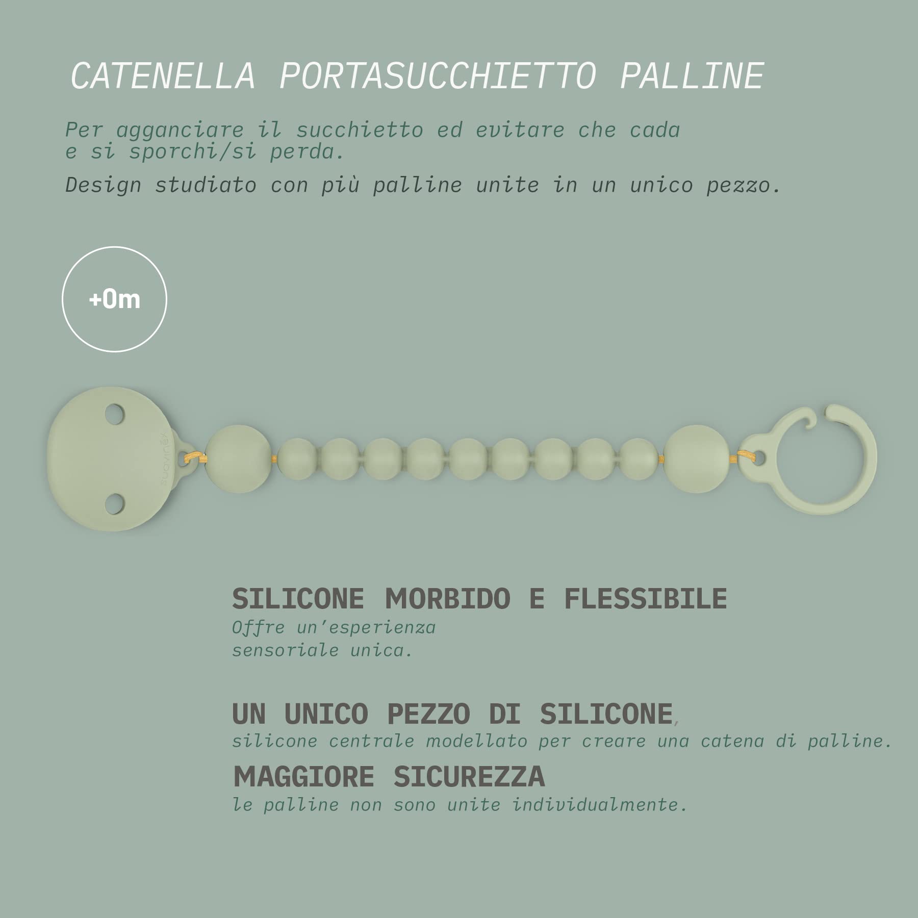 Suavinex, Clip per ciucci in Silicone, Portaciuccio Monopezzo con Catena in Silicone, +0 Mesi, Color Essence, Orange Sunset