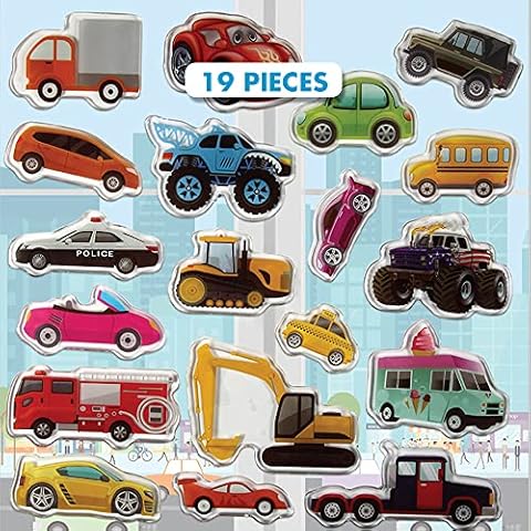 Cars Trucks & Construction Gel Window Clings for Kids - Window Stickers for Toddlers, Monster Truck Gel Clings, Window Decals Kids Jelly Reusable Sticker - Car Plane Airplane Activities (Jesplay USA) Cover