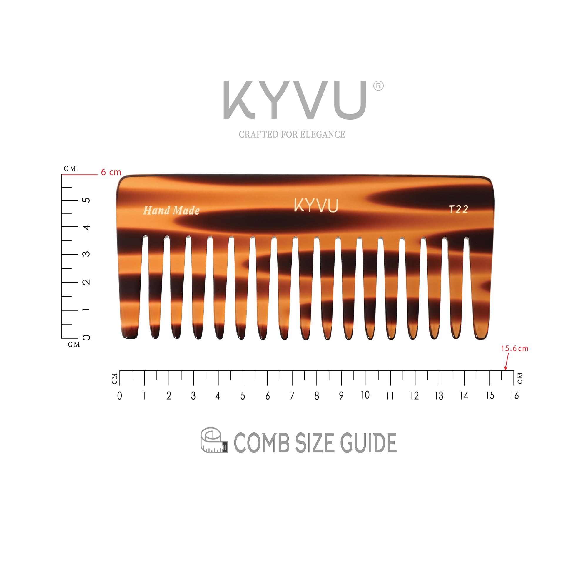 KYVU T22 Wide-Tooth Detangling Comb - Handmade Cellulose Acetate Hair Comb for Wet or Dry Hair - 15.6 cm - Tortoiseshell Finish - Image 4