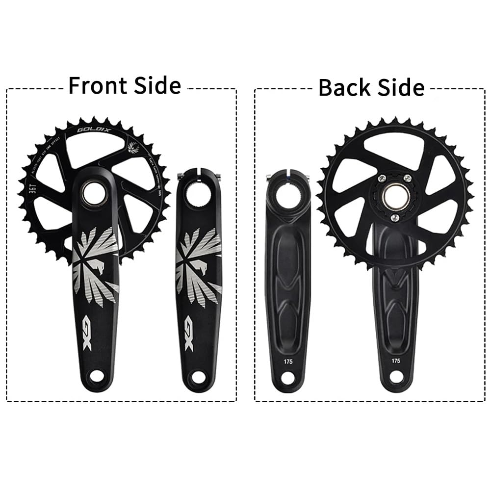 Guarnitura per Mountain Bike 170 175mm con Corona 30/32/34/36/38T Denti Stretti e Larghi, Single Speed, pedivelle Cave Integrate per 9-12 velocità, Nero Opaco