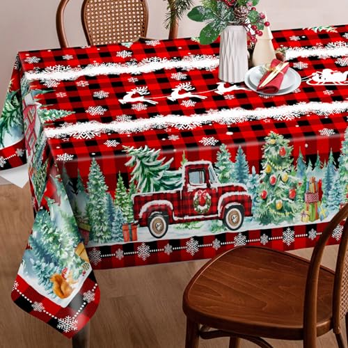 Christmas Tablecloth 60x84 Inches for Rectangle Tables - Red Buffalo Plaid Christmas Decor for Table - Water Resistant Xmas Table Cloth, Party Decorations for Kitchen, Home – Image 3