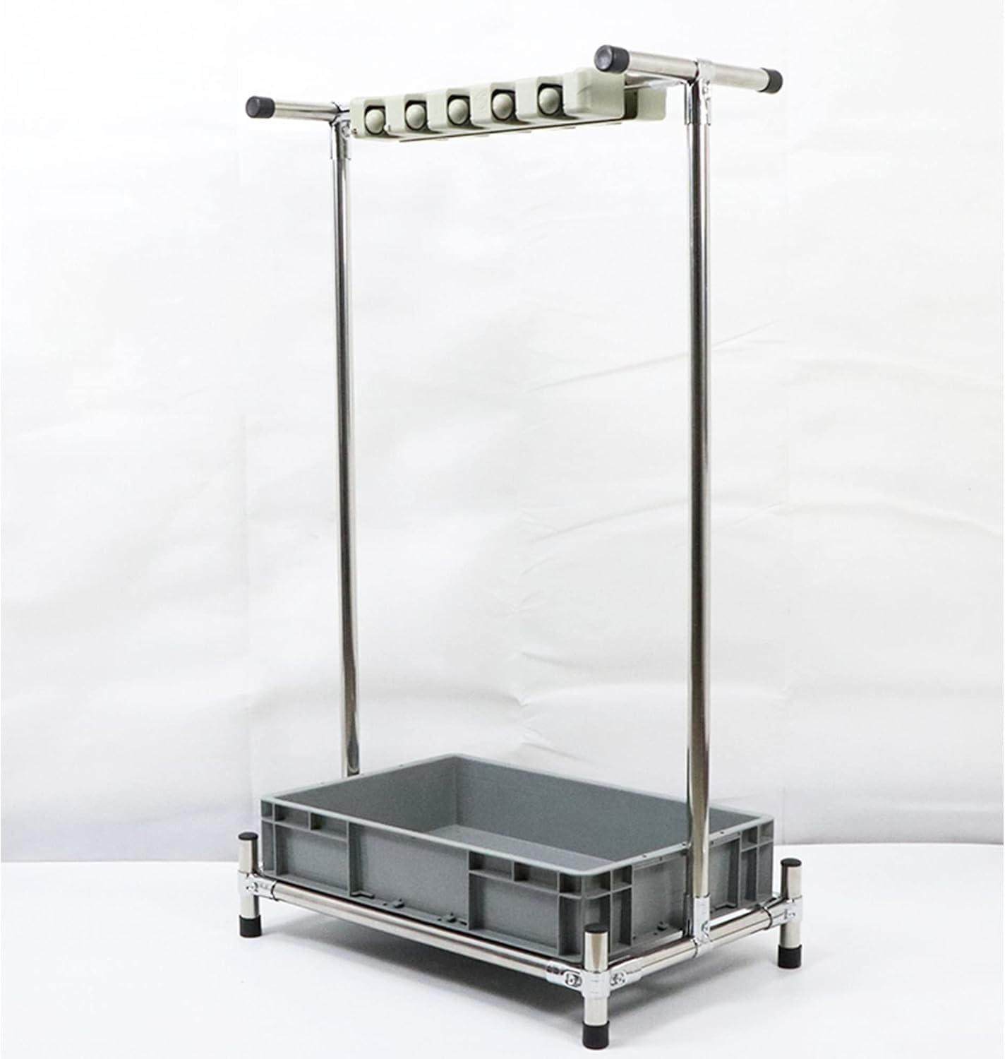 Broom And Mop Holder Put Wet Mops,Movable Commercial Mop Rack, Floor-Mounted Stainless Steel Mop Rack, Umbrella Stand,Garden Tool Storage,With Tray,For Garage,Schools,Factorie(Single Row-5Slots)