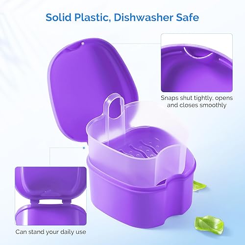 Miniatura 4 de JMU Estuche de baño para dentadura, taza para remojar dentaduras con bandeja de cesta coladora para dentaduras, estuche de almacenamiento protector