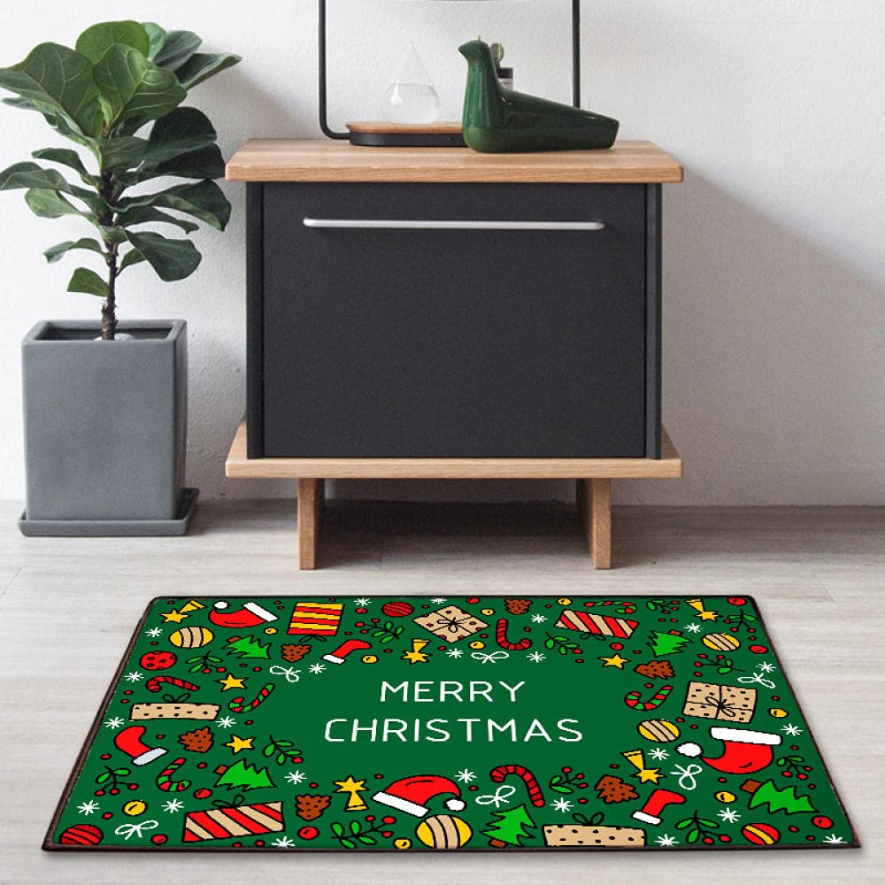 Paillasson Entree Exterieur Noël Vert Foncé Tapis Paillasson d Entree Interieur Antidérapant Paillasson Lavable en Machine Paillasson Extérieur Absorbant Tapis Entree(90x150cm)