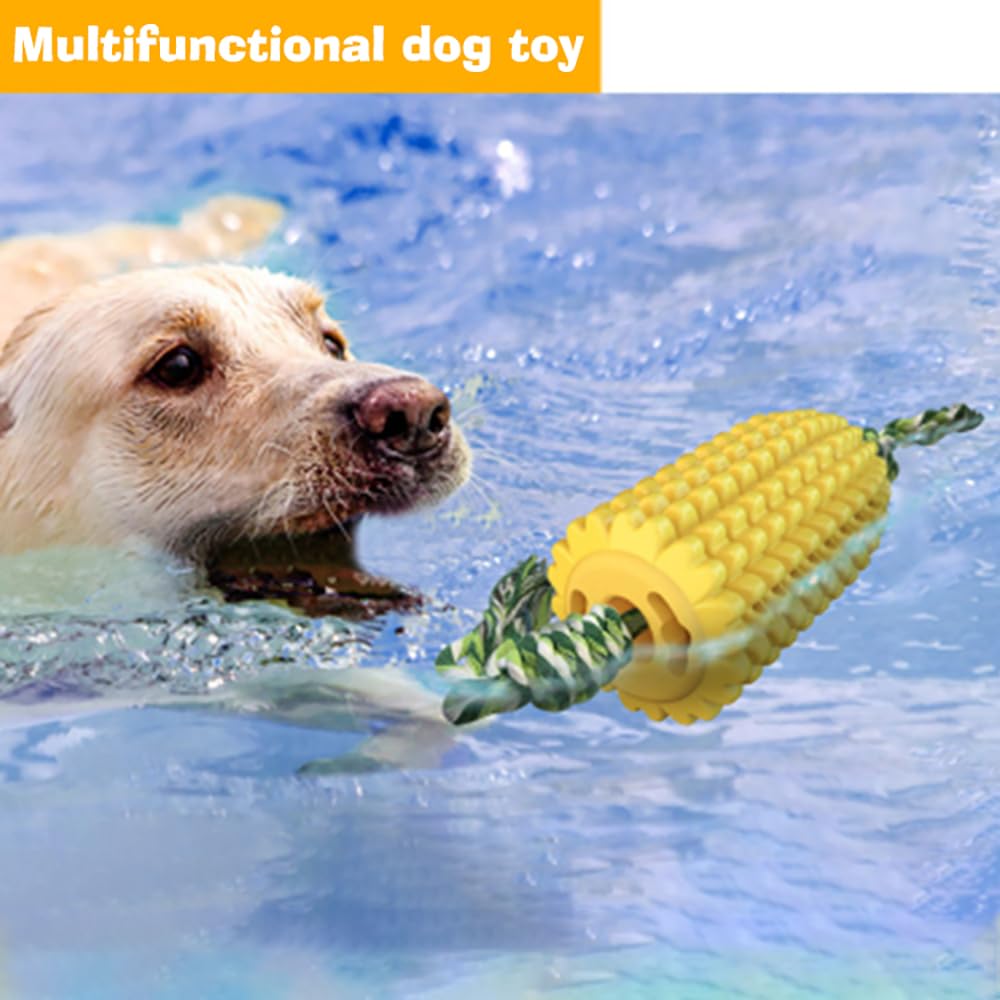 Jouet à mâcher pour chien en forme de maïs : corde dentaire flottante avec trou à friandises – TPR indestructible et corde en coton pour le nettoyage des dents, le soulagement de l'ennui