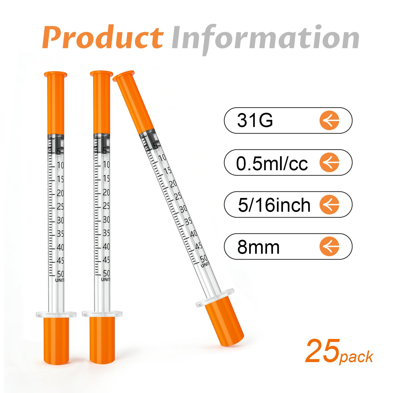 0.5ml 31G 5/16"(8mm), Pack of 25 — Amazon image 2