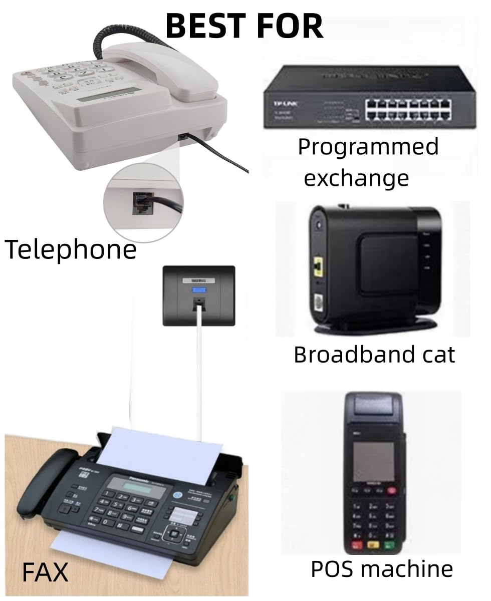 Telefonverlängerungskabel, 90 m, Telefonkabel mit Standard-RJ11-Stecker und Inline-Koppler, Telefon-Splitter, 3-Buchsen-Telefonverteiler und 20 Kabelclip-Halterungen (schwarz)