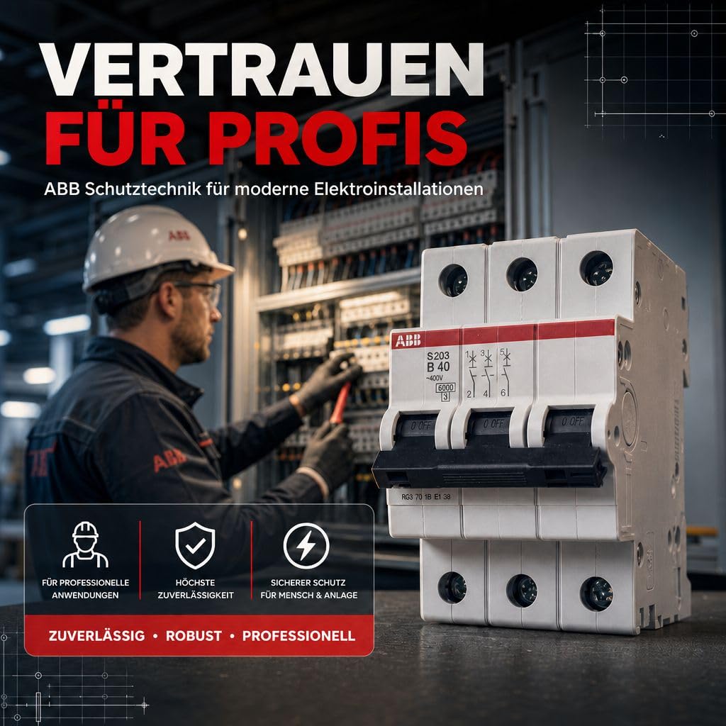 ABB S203-B40 Leitungsschutzschalter 3-polig 40A B-Charakteristik, LS-Schalter 6kA Sicherungsautomat für Drehstrom, Automaten Sicherung für Hutschiene, System pro M compact, 2CDS253001R0405