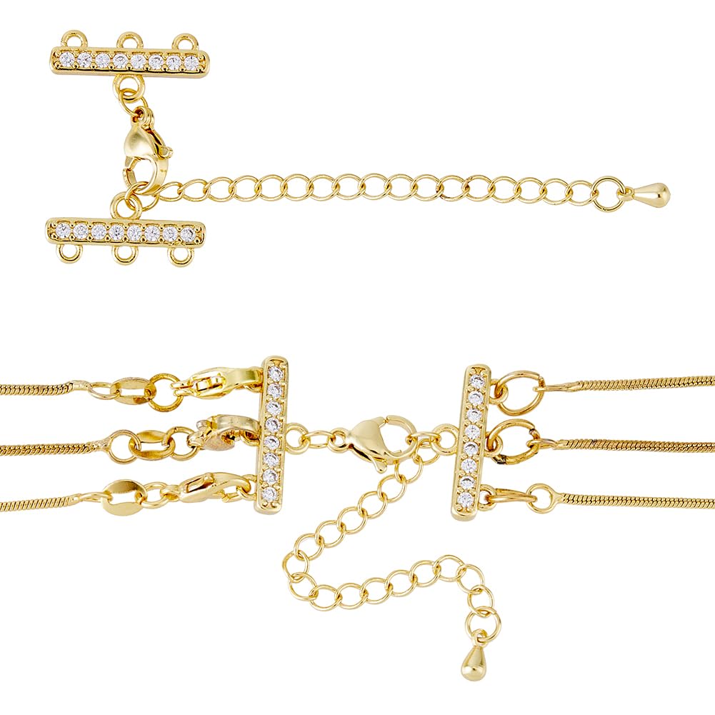 HOBBIESAY 4set Collier Fermoirs Superposés Connecteurs de Collier Plaqués Or 18K Fermoirs Multi Brins avec Rallonge de Chaîne Fermoir de Verrouillage de Bijoux en Zircone Séparateur de Collier
