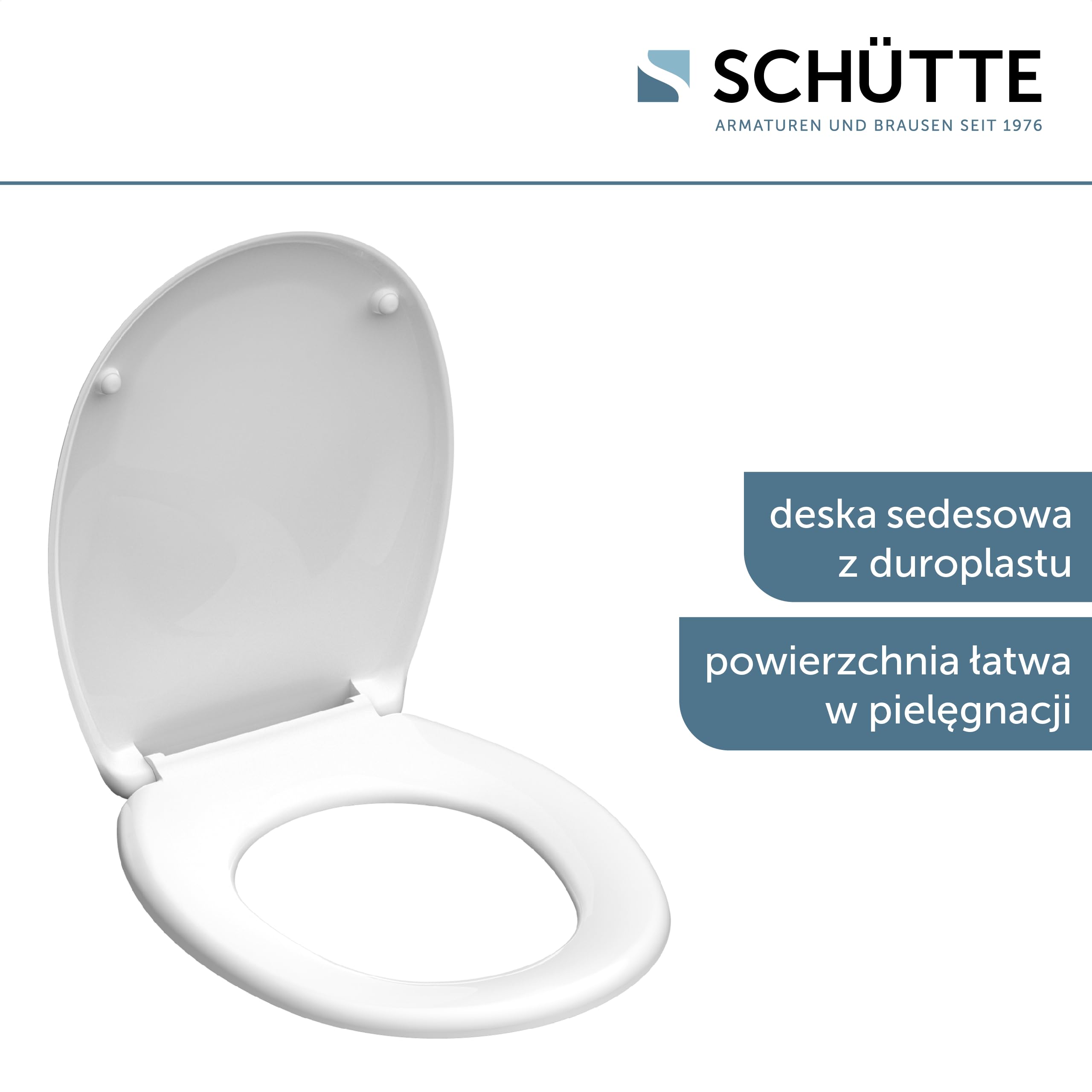 SCHÜTTE Deska sedesowa wolnoopadająca, deska sedesowa z metalowymi zawiasami, odporna na zarysowania duroplast, obciążenie do 150 kg, rozmiar uniwersalny, kolor biały