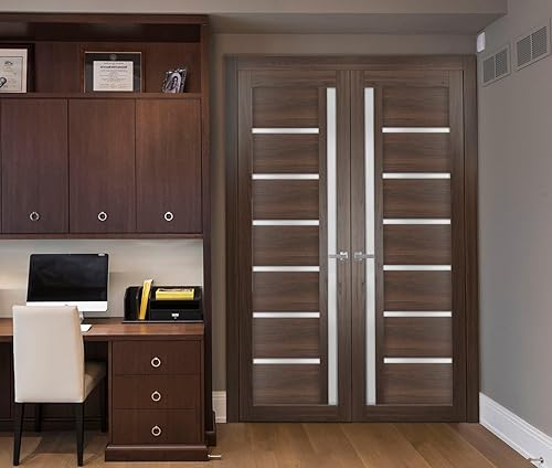 Miniatura 12 de SARTODOORS Puertas dobles francesas sólidas | Quadro 4088 negro mate con vidrio esmerilado | Marcos de panel sólido de madera | Puertas resistentes