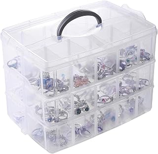Flower River 3-Tier Stackable Storage Container Box with 30 Compartments(Adjustable ), Plastic Organizer Box for Arts and Crafts ,Toys,Jewelry,Sewing,Beads,Washi Tapes,10.2 x 6.7 x 7.5 inch