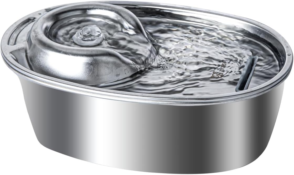 WOPETF10 67oz/2L Cat Water Fountain, Stainless Steel Pet Water Fountain, Automatic Cat Bowl