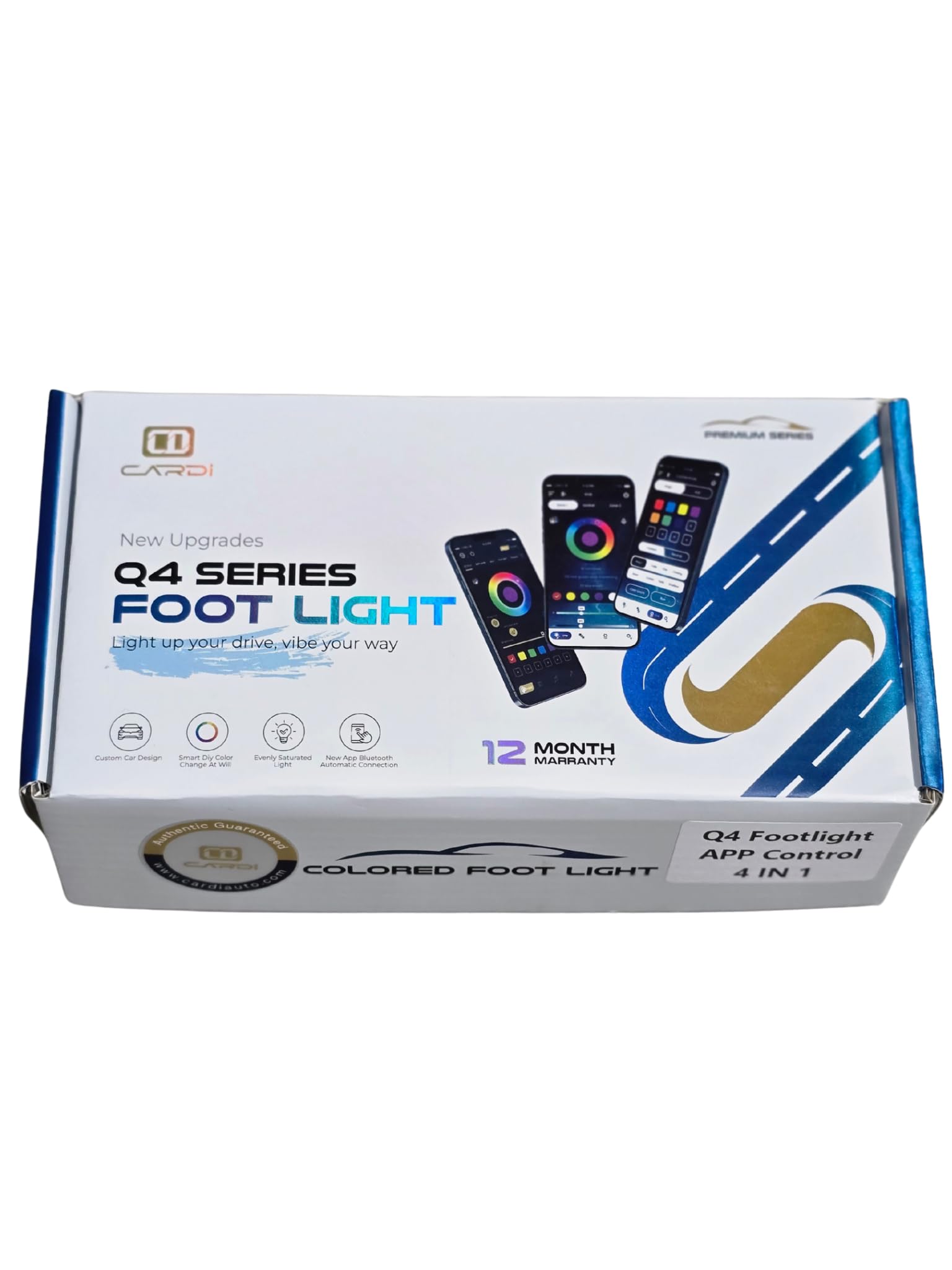 CAR Cardi LED Ambient Light Kit, 4 in 1 RGB Multicolor Cubes, Bluetooth App Controlled, Under Dashboard and Rear Seat Floor Atmosphere Lighting Cardi Ambient Light
