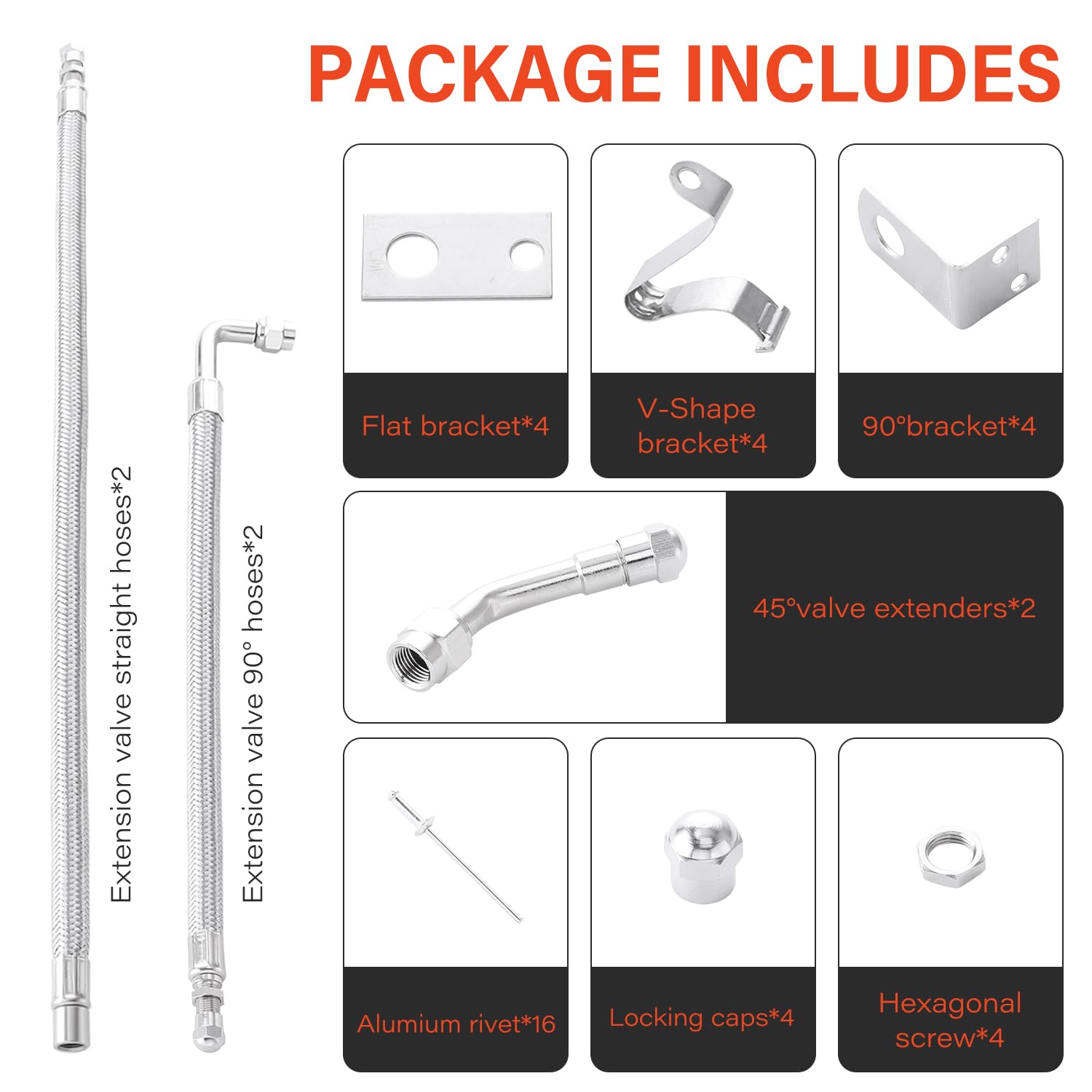 Kit de extensores de vástago de válvula doble, kit de inflado de aire de doble neumático, extensión de vástago de válvula trenzada de acero inoxidable, se adapta a extensión de válvula de neumático
