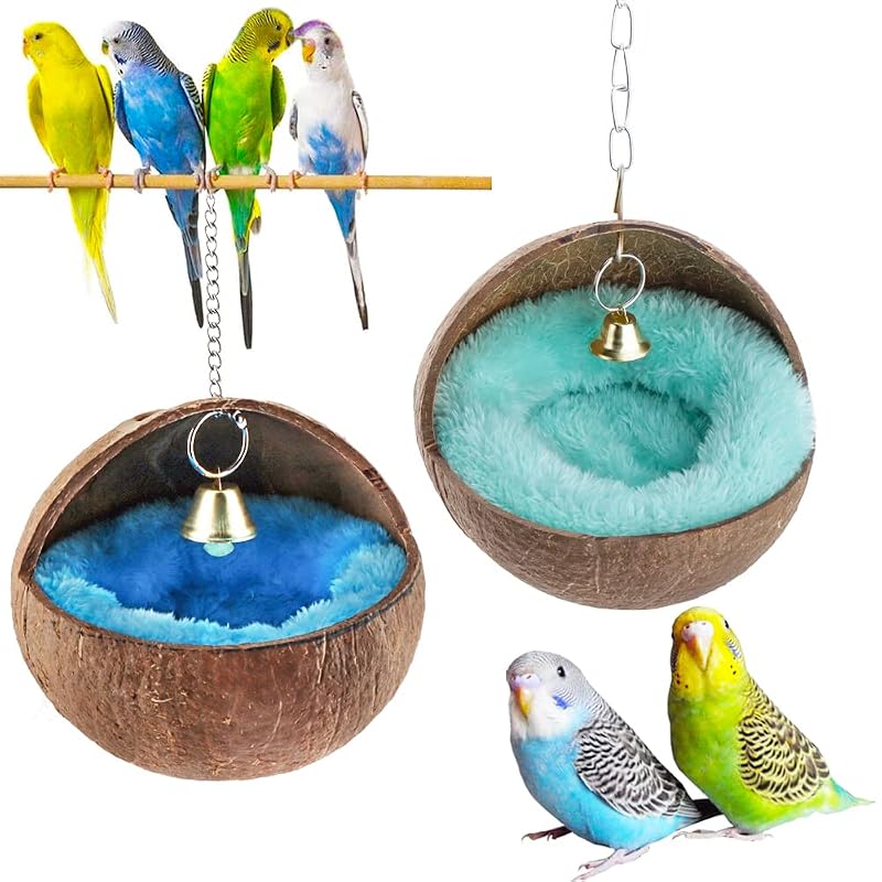 Ninho para Aves de Casca Natural de Coco com Almofadas VTurboWay, Pacote com 2