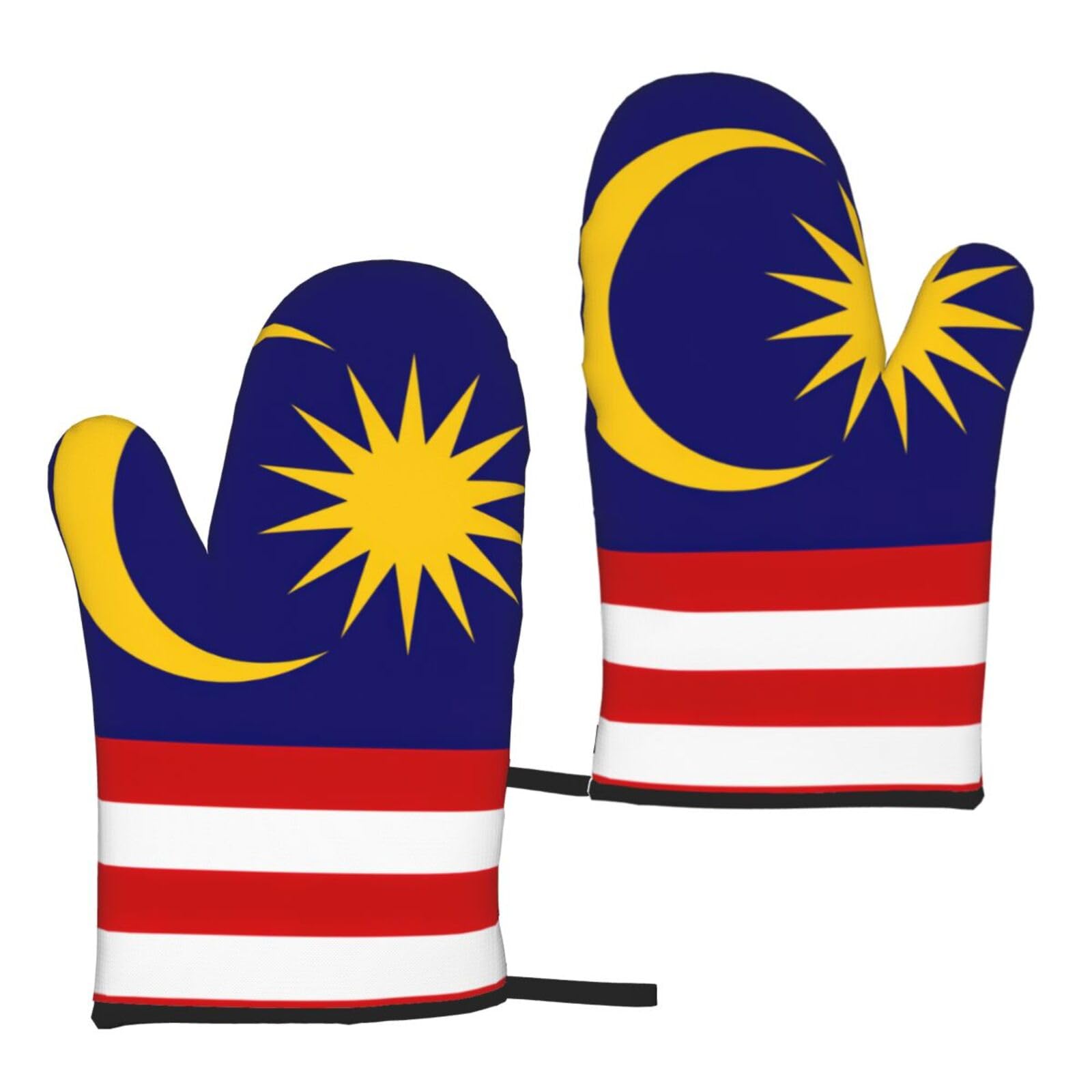 Nimongt Women's Black Malaysia Flag Print Adults Universal Fit Heat Resistant Oven Gloves Reusable Cooking Outdoor Grilling