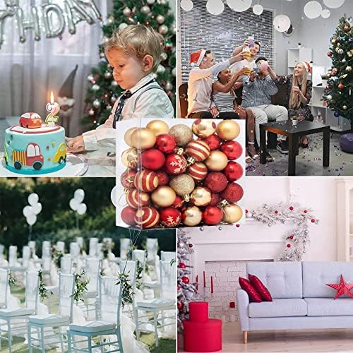 WAIZHIUA 50Pcs 40mm Christmas Ball Ornaments Red Gold Christmas Bulbs Xmas Tree Decoration Shatterproof Christmas Tree Ornaments with Strings for Holiday Wedding Party Decoration