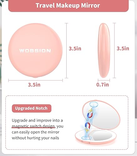 Miniatura 45 de WOBSION Espejo compacto de viaje, espejo portátil de maquillaje LED 1x/10x con aumento, espejo de bolsillo de mano de 2 lados, espejo pequeño de 3.5