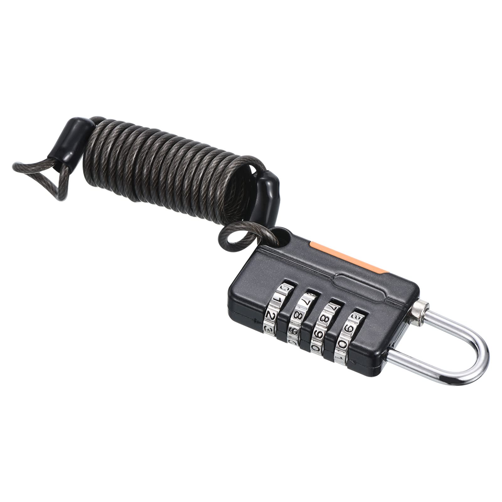 PATIKIL 1 Pack 4 Digit Combination Lock, Helmet Padlock Cable Lock Gym Locker Lock with 3.28Ft Flexible Security Steel Lock Wire for Bike Locker Travel Luggage, Black