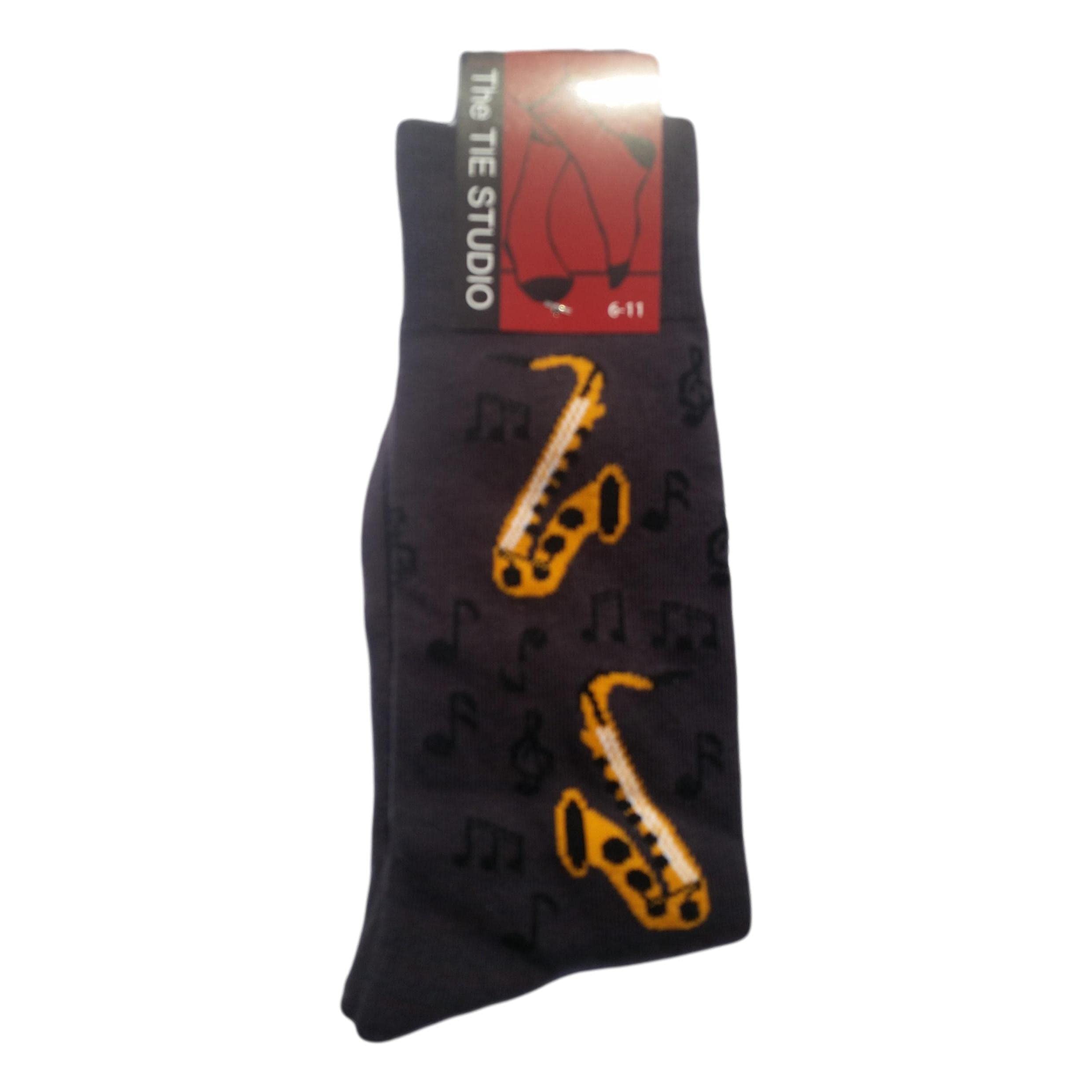 Dark Grey Saxophone Socks - Music Gift - Musical Socks - Saxophone Gift