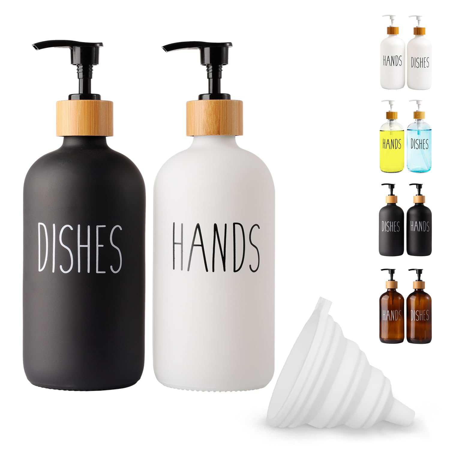 LOOCHICA 2 Pack Glass Soap Dispenser Set, Hand and Dish Glass Soap Dispensers for Kitchen Sink, Kitchen Soap Dispenser Set Suitable for Black and