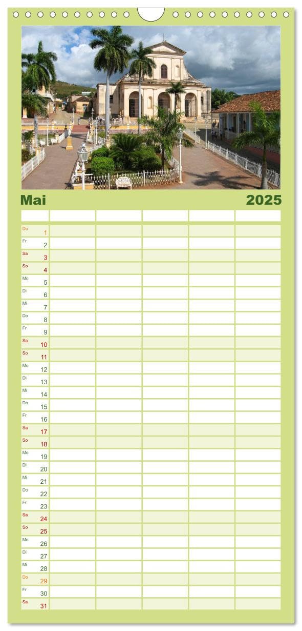 Familienplaner 2025 - Kuba • Impressionen mit 5 Spalten (Wandkalender, 21 cm x 45 cm), CALVENDO: Das sonnige Land der Strände, Oldtimer und Zigarren (CALVENDO Orte)