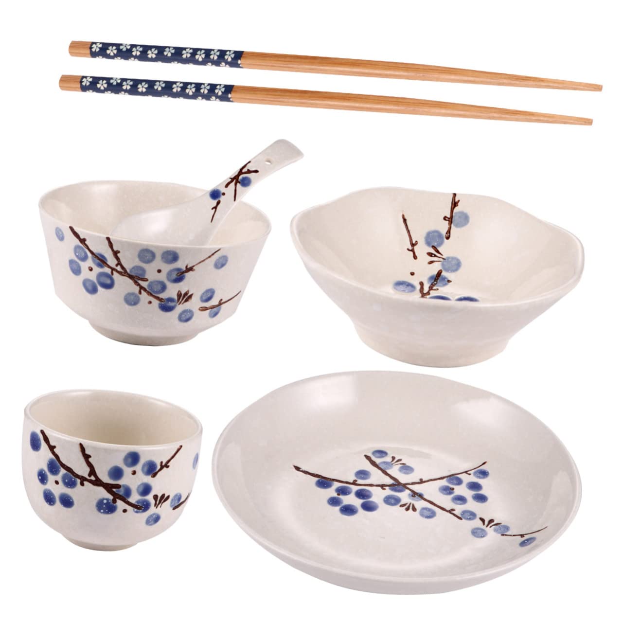 Service de Vaisselle Japonerie Bleu 6 Pièces en Céramique