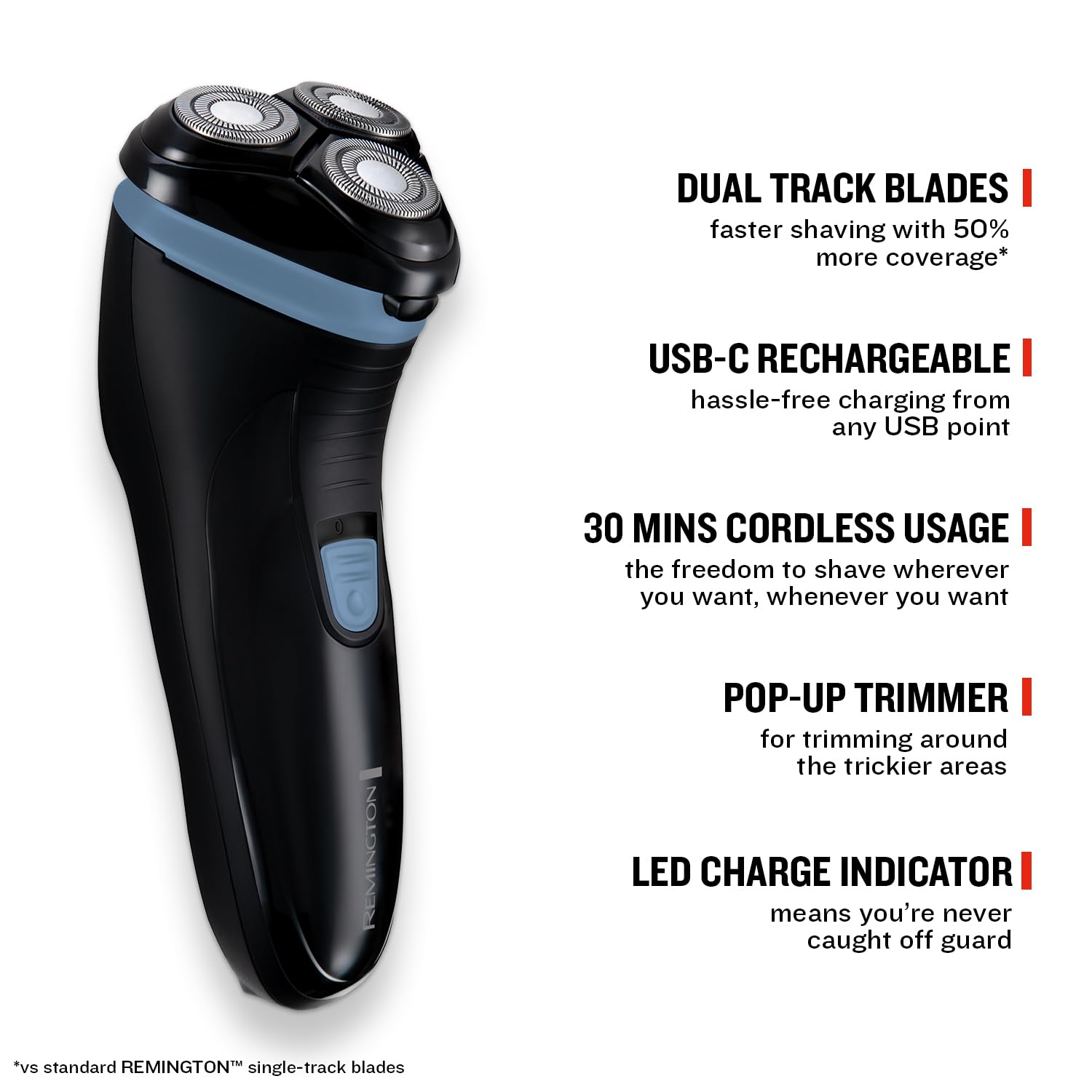 Remington Męska elektryczna golarka rotacyjna Style Series R1 (golenie na sucho, czas pracy 30 minut, trymer pop-up, zginanie ostrza i obrotowa szyjka, bezprzewodowe użytkowanie, ładowanie USB-C,