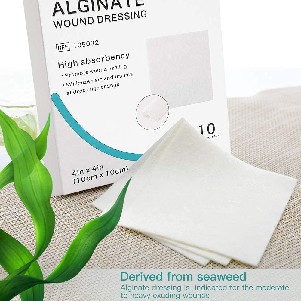 Dimora Calcium Alginate Wound Dressing, 4'' x 4'' Patches & Hydrocolloid Dressing 4'' x 4'', Sterile Self-Adhesive Patches