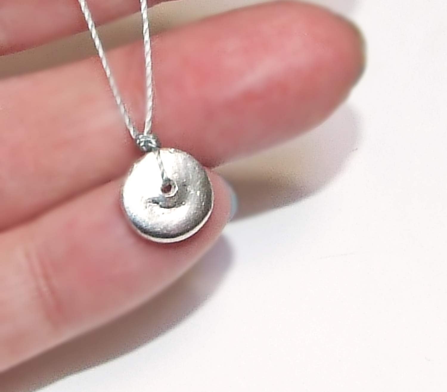 Larger Pure Solid Silver Shibui Molten Droplet Charm Cord Necklace, Wabi Sabi Chic Minimalist Sterling Clasp