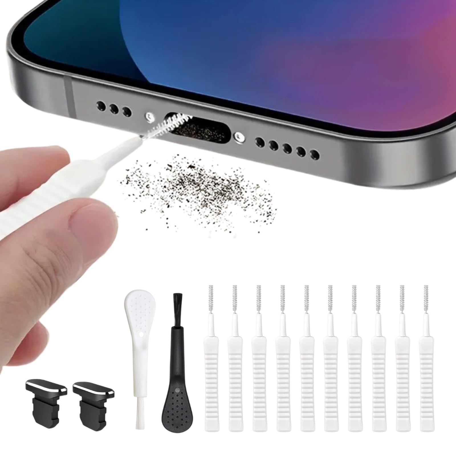Portable Phone Cleaner, Cleaning Kit for USB-C Ports, Lightning Ports and Speakers, 12 Anti-Dust Brushes and Foam Tips for Connectors and Sockets