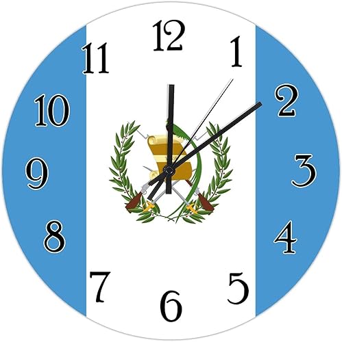 Reloj de pared decorativo de madera de Guatemala con bandera de Guatemala, reloj decorativo retro para el hogar, bandera nacional, recuerdo de país,