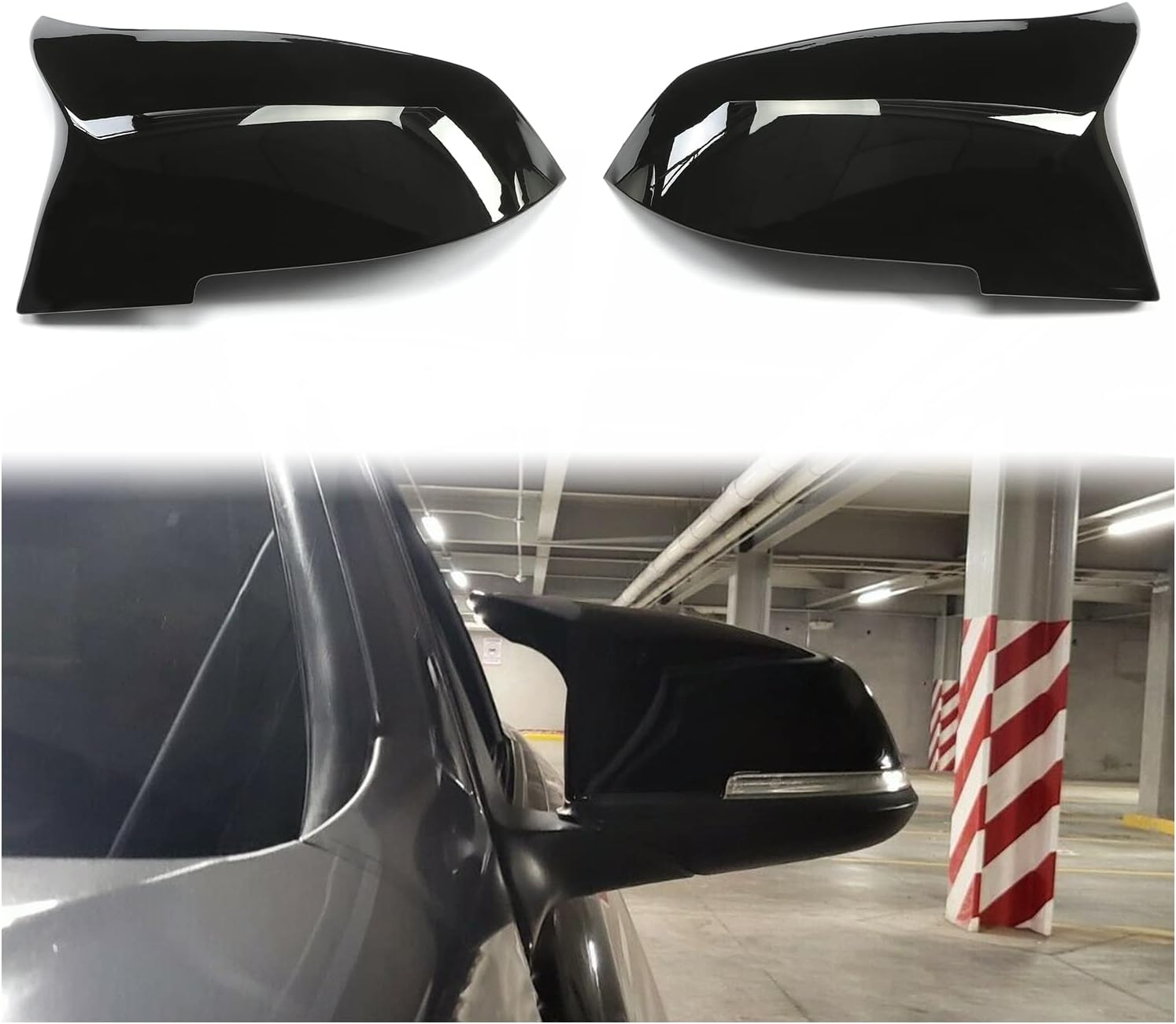 HECASA Door Mirror Caps Side Mirror Covers Caps Compatible with BMW F20 F21 F23 F30 F31 F32 F33 F34 F36 F87 X1 I3 Rear View Replacement Gloss Black