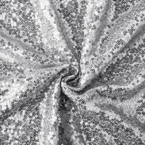 INVGEEXI Silver Sequin Fabric by The Yard, 3 Feet 1 Yard Sparkly Glitter Sequins Material for Wedding/Bridesmaid Dresses, Party Costumes, Tablecloths, DIY Sewing Projects