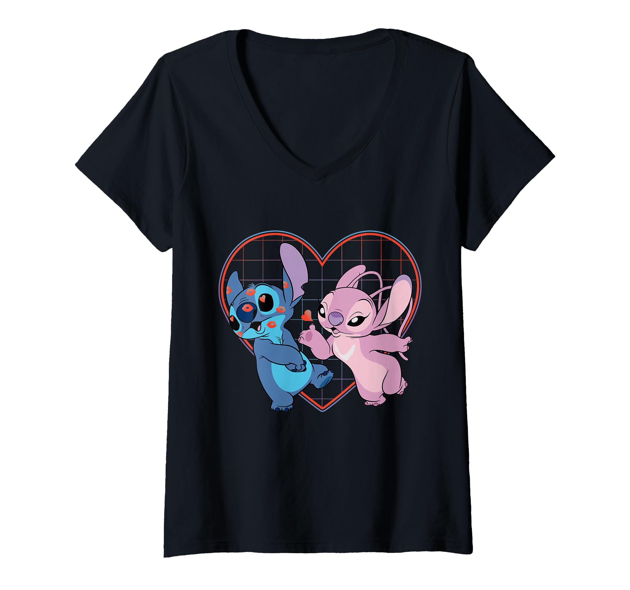 Womens Disney Lilo and Stitch Angel Heart Kisses V-Neck T-Shirt