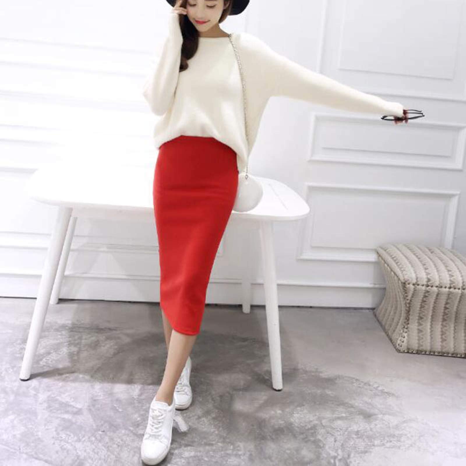 Jupe midi crayon ⭐à carreaux avec nœud - Taille XL - Vêtements