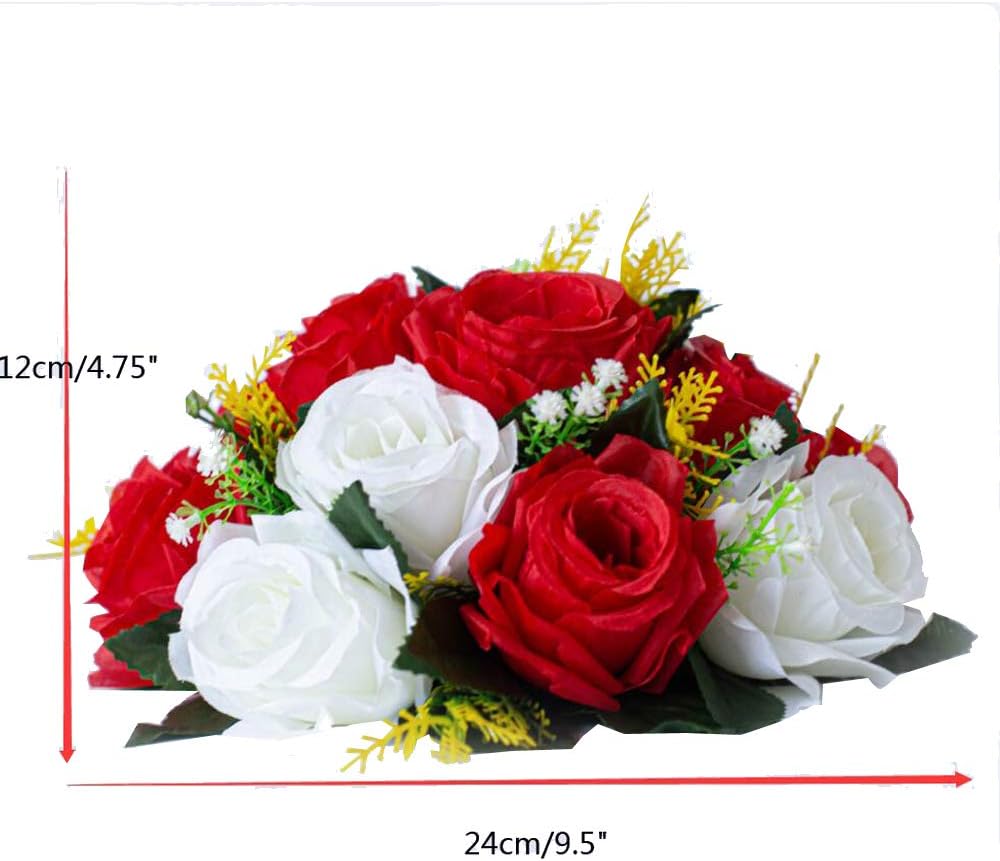 LANLONG 2 PCS Fake Flower Ball Arrangement Bouquet, 15 Heads Plastic Roses with Base, Artificial Flower for Wedding Bouquets Centerpieces Party Valentine's Day Home Decor - Image 4