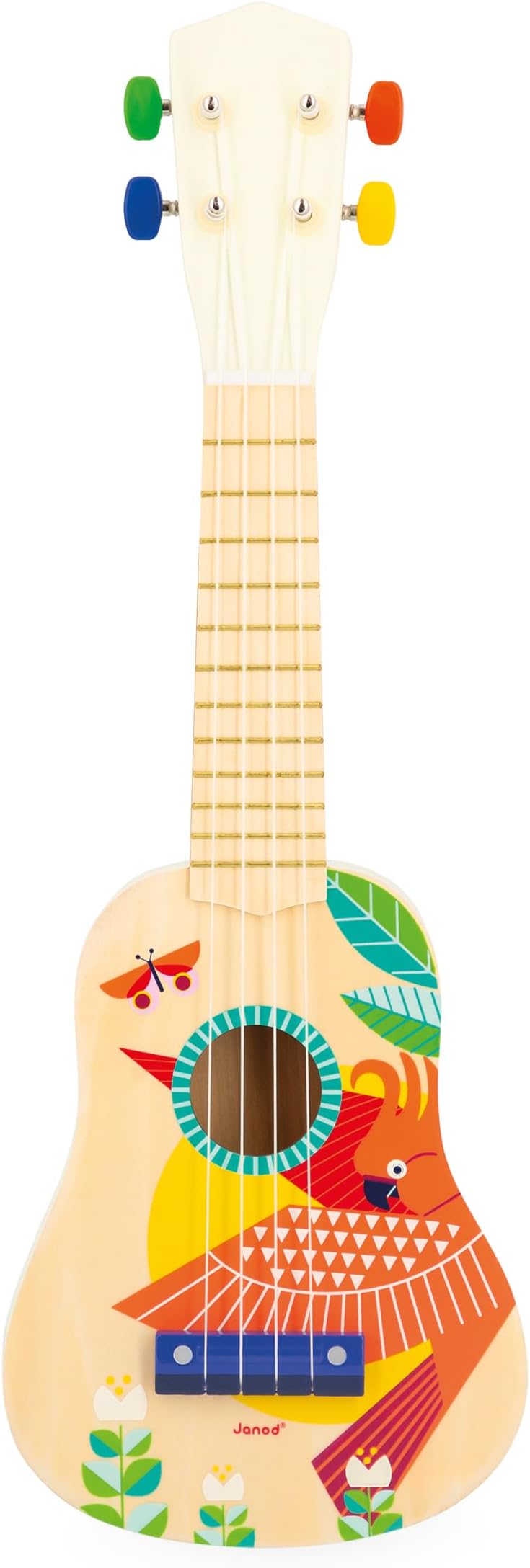 Janod - Gioia Wooden Ukulele - Children’s Musical Instrument - Pretend Play Musical-Awakening Toy - Water-Based Paint - 3 Years +, J07652