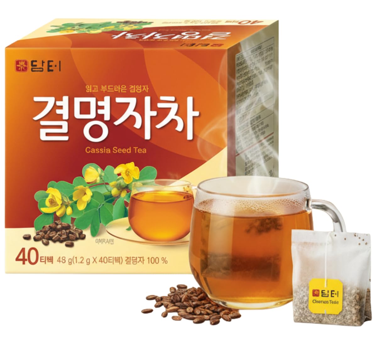 Damtuh Cassia Seed Tea – Traditional Korean Herbal Tea, Smooth & Caffeine-Free, 40 Tea Bags (1.2g each)