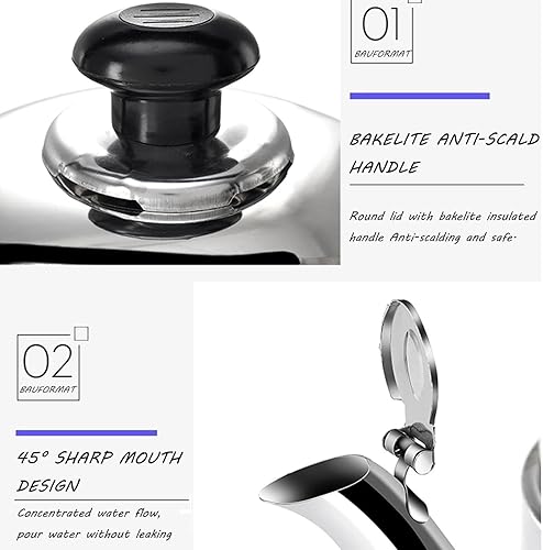 Miniatura 4 de Tetera retro silbante  Tetera de acero inoxidable 304 para estufas de inducción, gas, eléctricas y halógenas  Mango ergonómico y boquilla de gatillo