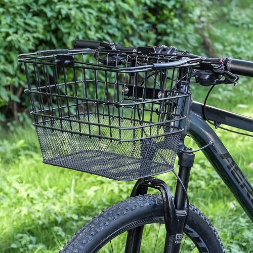 PINNAMAX Vordere Fahrradkorb mit Griff – Abnehmbarer Fahrradkorb für Einkäufe, Pendeln, Shopping – Robuster Drahtkorb mit Montagekit für Beach Cruiser & Citybike