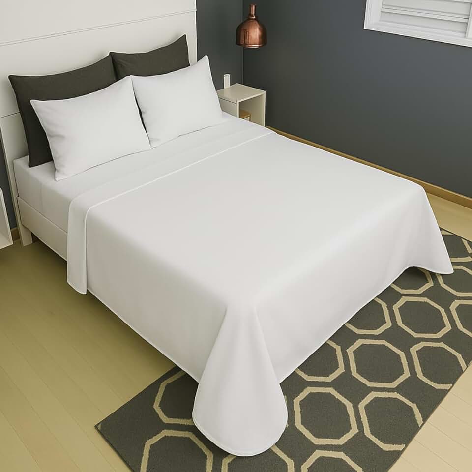 Lençol Casal Sem Elástico Superior Malha Liso 100% Algodão (Branco)
