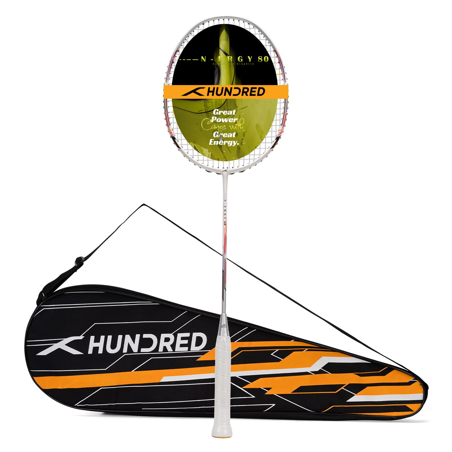 HUNDRED N-ERGY 80 Carbon Fibre Unstrung Badminton Racket with Full Racket Cover for Intermediate Players