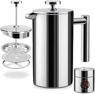 Supvox® French Press Coffee Maker 600ML with Coffee Power Jar Double Insulated 304 Stainless Steel Coffee Maker with 4 Lev Price In India