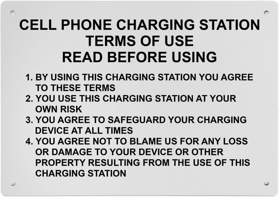 Weatherproof OSHA Phone Rules Sign (Cell Phone Charging Station Terms Of Use Read) Portrait Vertical 8 in" x 12 in" Indoor Outdoor UV Resistant Workplace Safety Signage