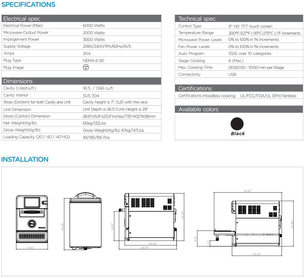 Merrychef E1S Eikon Microwave Convection Impingement Oven, Ventless Design
